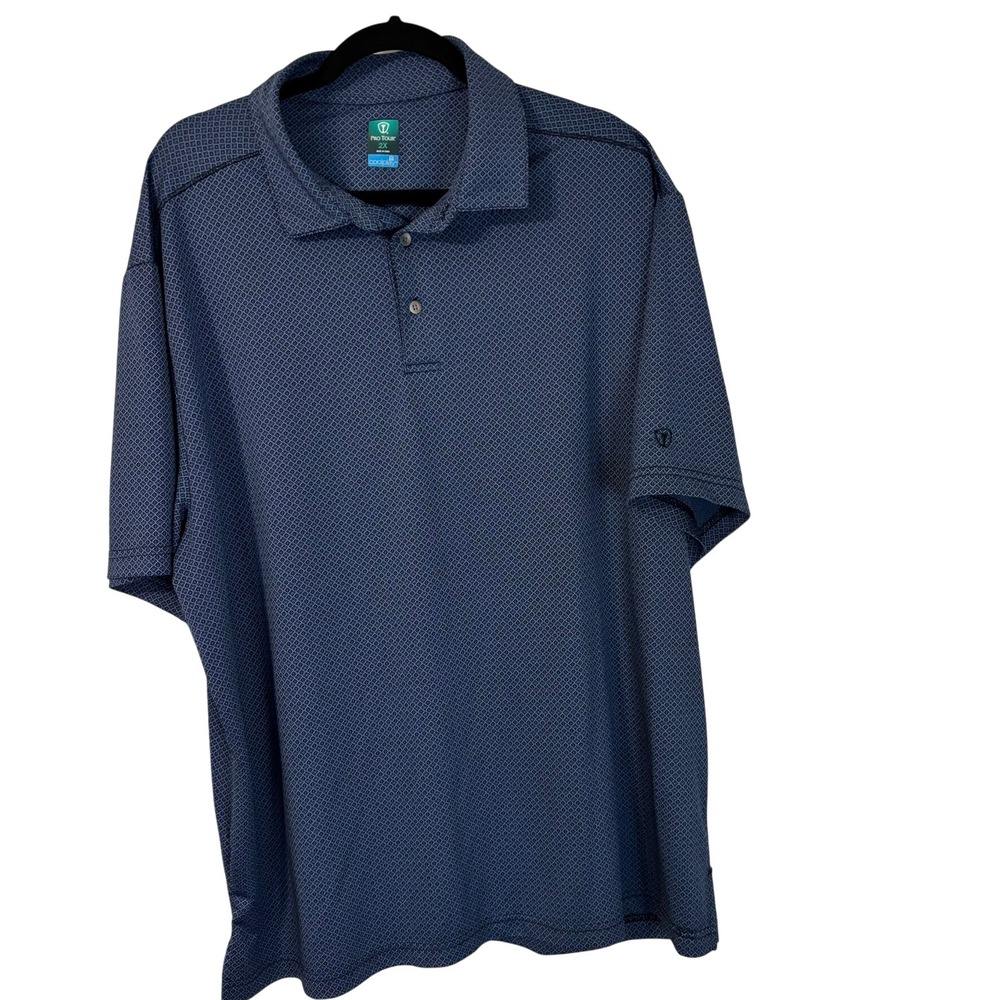 Pro Tour Coolplay Mens 2X Polo Shirt Navy Blue Geometric Diamond Golf Top